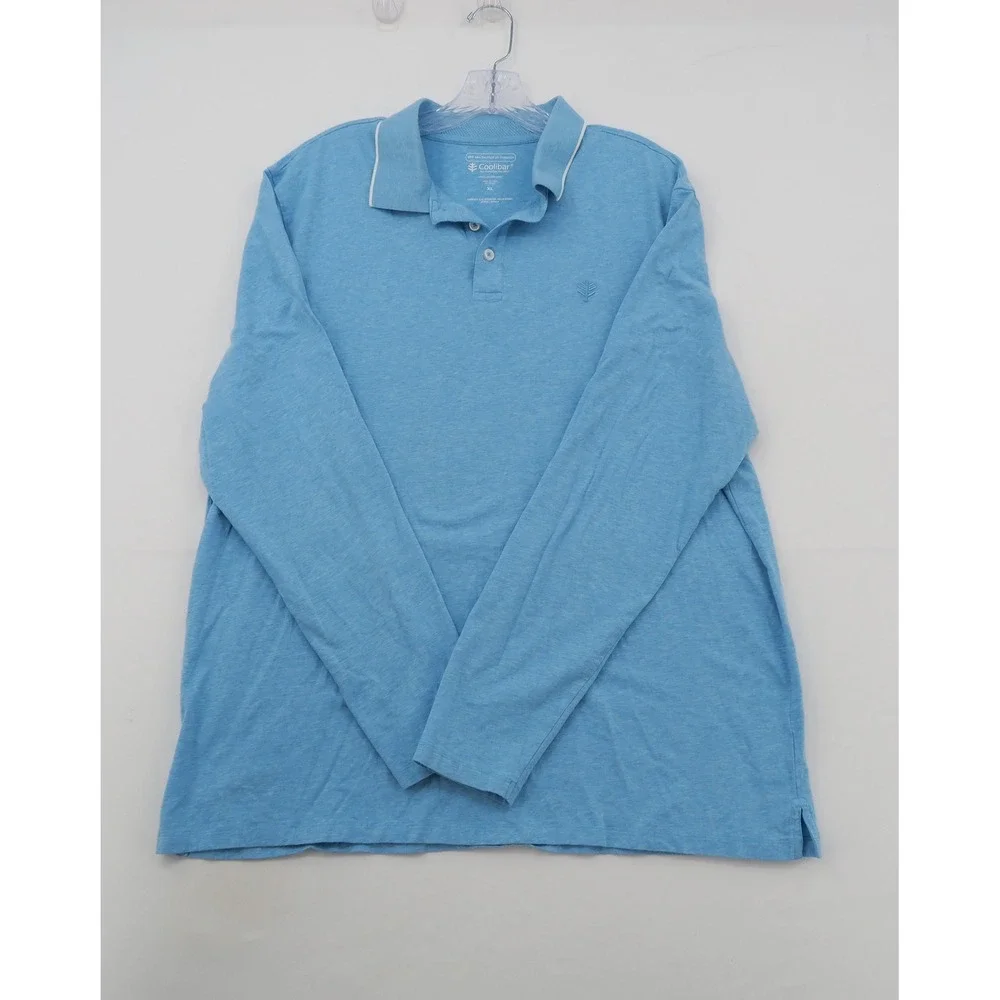 Coolibar Men Coppitt Long Sleeve Polo Shirt XL Blue UPF‎ 50+ Sun Protection